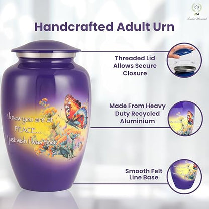 Urns for Human Ashes Adult, Large Cremation Urn for Men & Women, Handcrafted Metal Urn with Secure Lid for Funeral & Burial (Eternal Butterfly - 220 Cubic Inches) - color: Eternal Butterfly