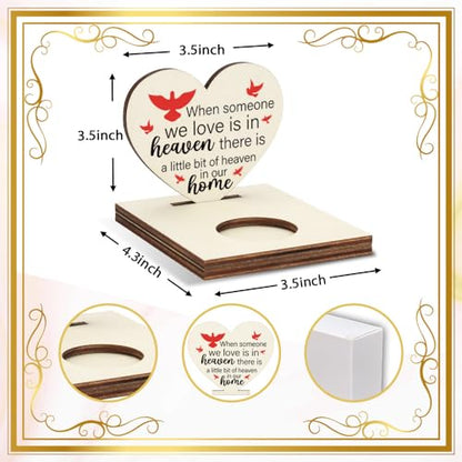 Memorial Tealight Candle Holder with Red Birds “Heaven in Our Home” Verse, Heart-Shaped Remembrance Plaque, Sympathy Bereavement Gift, LMM14 - color: Sympathy Bereavement