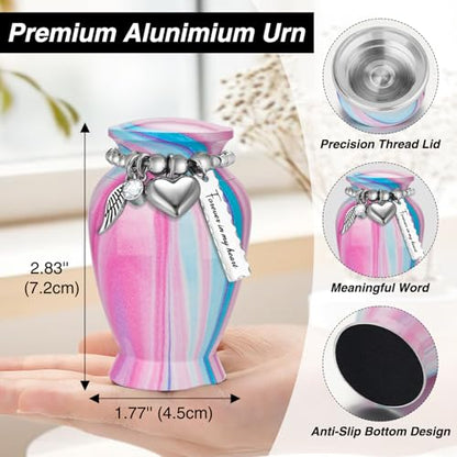 Customize Small Urn for Human Ashes Aluminium Keepsake Memorial | Mini Urn for Ashes, Meaningful Memorial Keepsake Gift, Durable Aluminum Cremation Urn with Elegant Design - style: Soft Pink-Azure-Customize