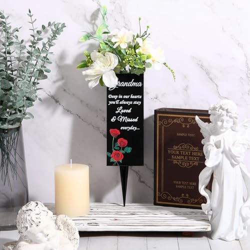 Geosar Grandma Cemetery Vases for Grave Metal Cemetery Grave Flower Vase Memorial Flower Holder with Spike Floral Graveyard Decorations for Burial Ground Lawn Yard Funeral Favors - style: Grandma