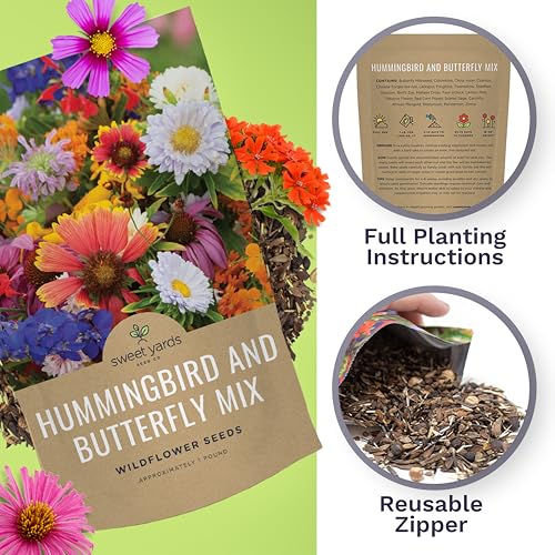 Bulk Wildflower Seeds Butterfly and Hummingbird Mix - 1 Pound Bag - Over 120,000 Open Pollinated Annual and Perennial Seeds - size: Bulk 1 Pound