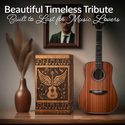 Guitar Wings Wooden Urn for Human Ashes, Medium 115 Cu in, Black - color: Antique Black, size: Medium (115 lbs)