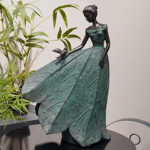 Guichifun Fairy Statue Home Decoration 20 in | Leaf Angel Girls, Resin, Indoor/Outdoor, Rustic Garden Yard Decor, Figurines Gift - color: Green-bird, size: X-Large