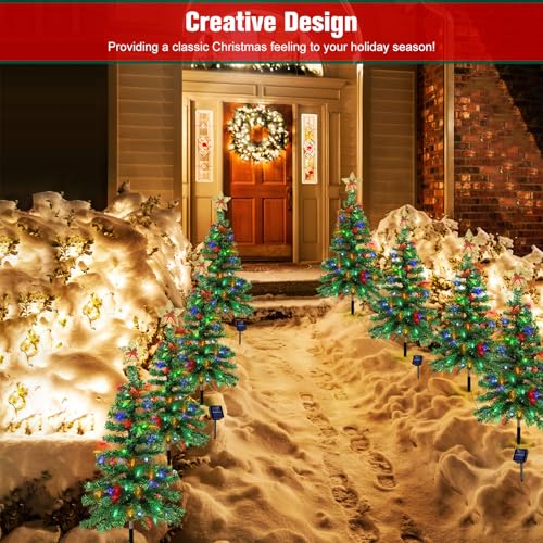 Solar Christmas Trees Lights Outdoor, Solar Powered Xmas Tree Stake Outside | Waterproof 3.6FT with 100 LEDs and 8 Modes for Yard Pathway Garden Grave Cemetery Decorations (2 in 1)