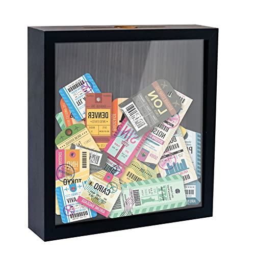 FramePro Small Shadow Box Black 8x8 Top Loading Display Case Frame with Slot, Movie Travel Sporting Events Concert Ticket Stubs Drink Beer Caps Memory Keepsake Box - color: Black, size: 8x8