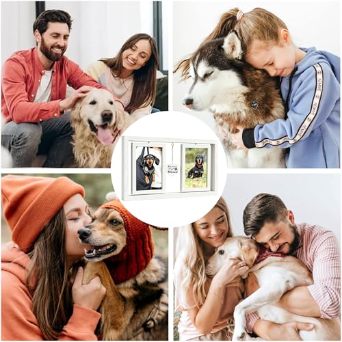 ATOBART Pet Memorial Gifts Twin Rotating Wooden Picture Frames - color: White