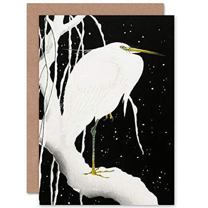 Ohara Koson Heron In Snow Japanese Painting Fine Art Greeting Card Plus Envelope Blank Inside - color: Heron In Snow