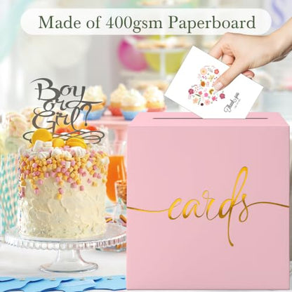 Light Pink Card Box with Gold Foil Design, Paperboard 8.7" Gift Card Holder for Wedding Graduation Birthday Party Reception Retirement Anniversary Bridal & Baby Shower - color: Light Pink Card Box with Gold Foil, size: 8.7×8.7×8.7Inch(1 Pack)