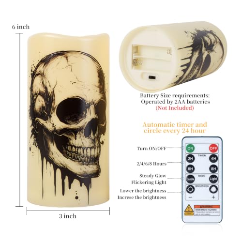 Amagic 3"x6" Halloween Flameless Candles, Waterproof LED Pillar Candles - color: Skeleton + Raven, size: 2 Pack, D3"xH6"