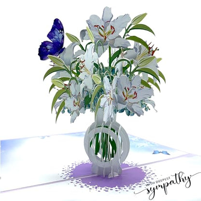 Paper With Deepest Sympathy Card, Lily Pop Up Card, Loss of Loved One, Pet, Mom, Dad, Child, Thinking Of You, Condolence, Bereavement, Grief, Greeting Card with Envelope (Lily) - color: Lily Sympathy