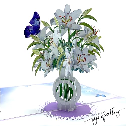 Paper With Deepest Sympathy Card, Lily Pop Up Card, Loss of Loved One, Pet, Mom, Dad, Child, Thinking Of You, Condolence, Bereavement, Grief, Greeting Card with Envelope (Lily) - color: Lily Sympathy