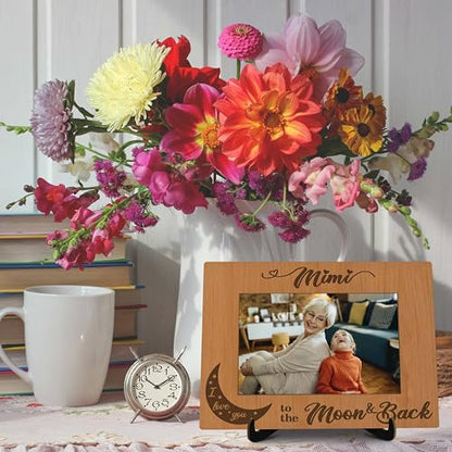 Grandma Pictures Frame, Mimi I Love You To The Moon & Back Photo Frame with Stand, Grandma Gifts From Grandson Granddaughter, Farmhouse Home Living Room Bedroom Office Decoration -a22 - color: Mimi