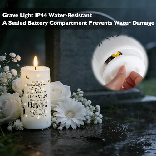 Rhytsing Grave Light - Outdoor Fiber Optic Flameless Memorial Candle with Timer Function for Funeral, Water-Resistant Sympathy Gifts for Loss of Loved One, Batteries Included, D 3 inches x H 6 inches