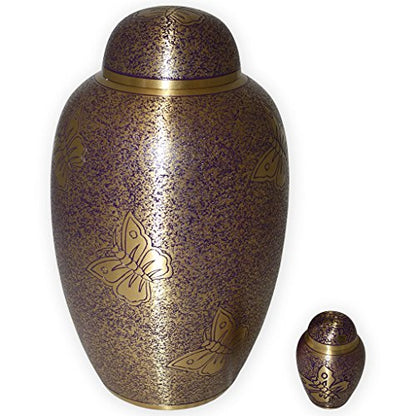 Beautiful Life Urns Purple Butterfly Adult Cremation Urn - Unique Brass Funeral Urn Adorned with Purple and Gold Butterflies (Large) - size: Adult