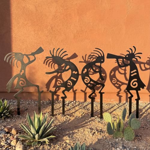 4 Piece Kokopelli Metal Garden Stakes-Southwestern Yard Art 9.8"x6" | Native American Inspired Rustic Outdoor Decor for Lawn,Patio,Garden Pathway,Fade-Resistant Ornaments for Thanksgiving Day - style: Kokopelli Stake