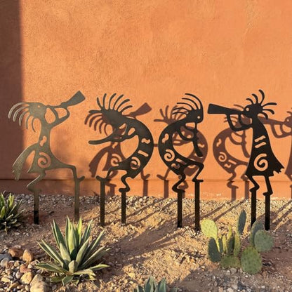 4 Piece Kokopelli Metal Garden Stakes-Southwestern Yard Art 9.8"x6" | Native American Inspired Rustic Outdoor Decor for Lawn,Patio,Garden Pathway,Fade-Resistant Ornaments for Thanksgiving Day - style: Kokopelli Stake