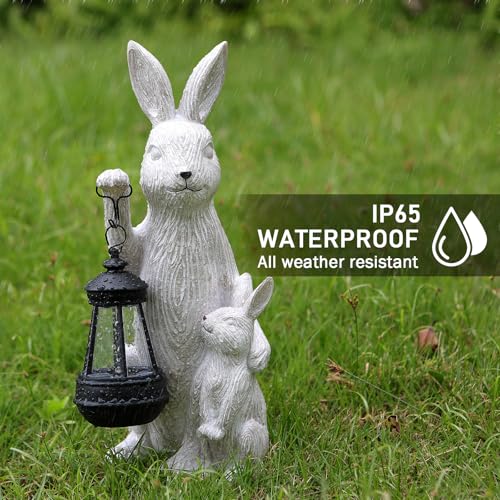Solar Garden Statues Bunny Decor with LED Lights Home Decorations Outdoor Garden Rabbit Statue for Patio, Balcony, Yard, Lawn Ornament - Unique Housewarming Birthday Gifts for Women - style: White Rabbit