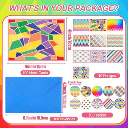 Motiskyy 100 Pcs Blank Cards with Envelopes 4x6, Bright Patterns Blank Greeting Cards, 10 Designs, Ideal Stationary Set for All Occasions, Stationary with Matching Colored Envelopes and Stickers - style: Bright