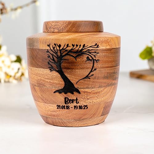 Ayan Handicrafts Wooden Urn Keepsake Urn for Ashes for Women - Heart & Tree Cremation Urn, Personalized Pet Urn, Funeral Urns for Human Ashes (Heart & Tree, Small - 36 Cu.in) - color: Heart & Tree, size: Small - 36 Cu.In
