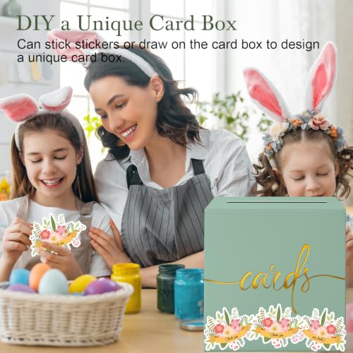 Sage Green Card Box with Gold Foil Design, Paperboard 8.7" Gift Card Holder for Wedding Graduation Birthday Party Reception Retirement Anniversary Bridal & Baby Shower - color: Sage Green Card Box with Gold Foil, size: 8.7×8.7×8.7Inch(1 Pack)