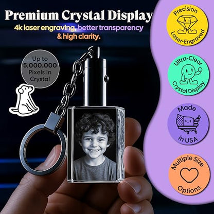 Monume 2D Crystal Photo Keychain – Personalized Laser Engraved Keepsake | Custom Crystal Photo – Personalized Keychain Keepsake – Custom Keychain with Picture for Anniversary, Birthday & More - style: Heart