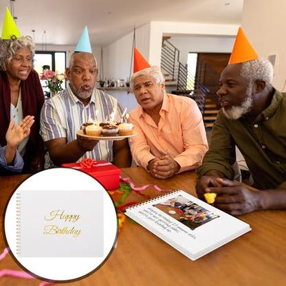 Mooliwe Birthday Guestbook with Pens Stickers Hardbound Book 8.3 x 6.5 Inch Hardcover Hardbound Signature Guest Book for Photobooth Photo Strips Scrapbook Party Supplies (White, Birthday) - color: White