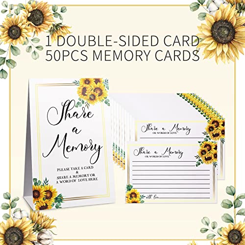 Zonon 50 Pcs Sunflower Share a Memory Cards Sign Place Seating Place Cards | Memorial Cards for Celebration of Life, Funeral, Bridal Shower, Sunflower Wedding Decoration, Birthday Anniversary