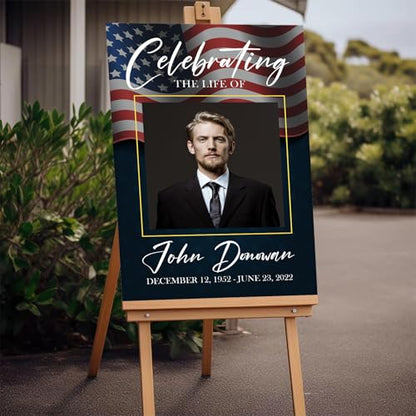 Personalized Veteran Memorial Poster, In Loving Memory Welcome Sign, Celebration Of Life Veteran, American Flag Funeral Welcome Sign, Military Funeral Poster Photo Sign #4 - color: Design 04