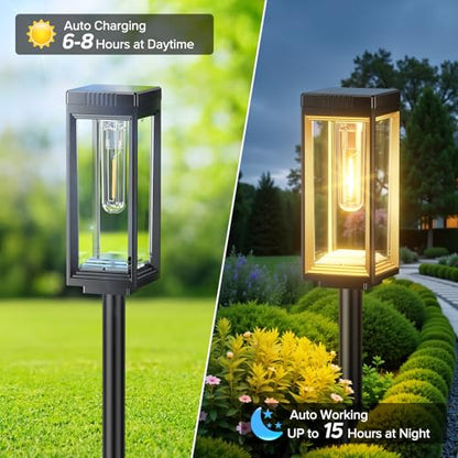 LETMY Solar Pathway Lights Outdoor, 4 Pack IP65 Waterproof Solar Path Lights with Auto On/Off, Bright Garden Lights for Landscape, Patio, Driveway & Yard - size: 4 PACK