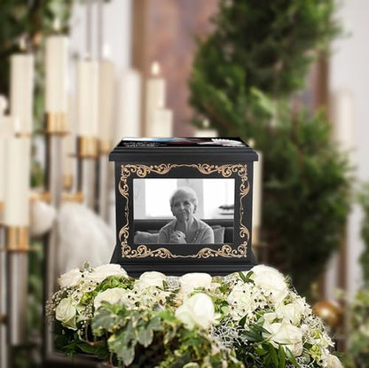 ADMLC Cremation Urns for Human Ashes Adult Up to 200 IBS with Photo Frame | 100% Wooden Handcrafted Memorial Keepsake Urn for Ashes,Funeral Burial Caskets Urn Suitable for Male Female Men Women Dad Mom