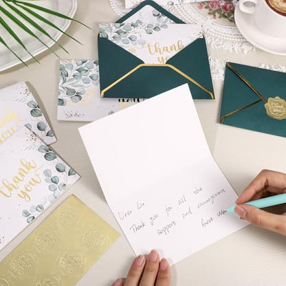 50 Pack Thank You Cards with Envelopes, 4x6 Inch Thank You Cards Bulk - style: Eucalyptus Leaves