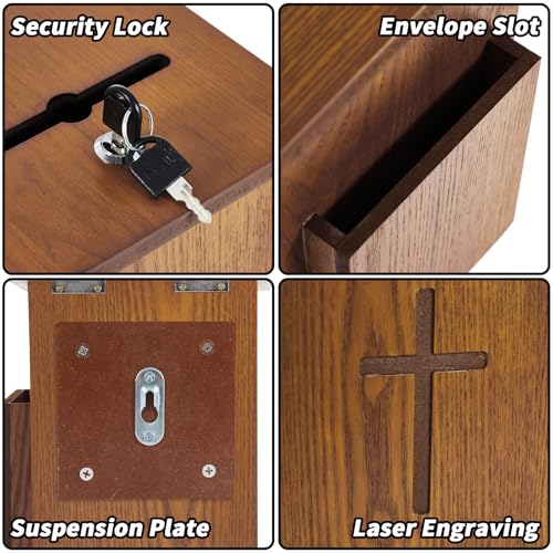 Prayer Request Box - Offering Boxes for Church, Cross Offering Box Collection Donation Charity Fundraising Box - color: Yellowish Brown