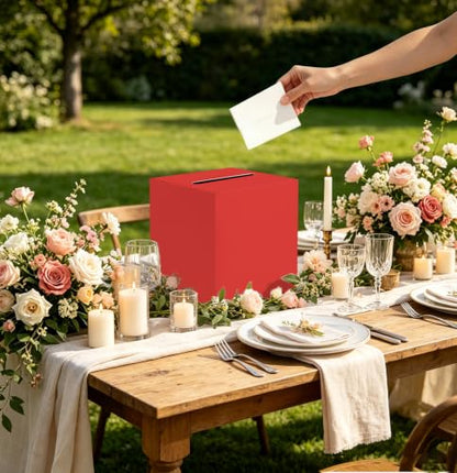 SietDESEO Red Card Box with Slot Money Gift Card Box Holder for Party Wedding Reception Birthday Graduation Bridal Shower Baby Shower Diaper Raffle Box - color: RED CARD BOX, size: 7.8 X 7.8 X 7.8 INCH