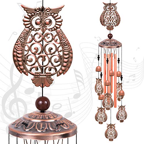 Large Owls Wind Chimes - Garden, Home & Patio, Balconies, Room, Indoor, Outdoor Decoration, Owl Windchimes Decor, Red Copper Windchime, Outdoor Wind Catcher, Memorial Wind Bells Gifts for Mom & Women