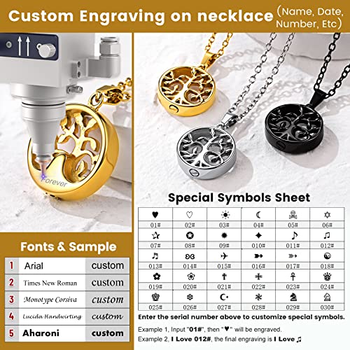 GOLDCHIC JEWELRY Urn Necklaces for Ashes, Stainless Steel Pet/Cross/Birthstone/Tree of Life Personalized Keepsake Memorial Jewelry for Women - color: Family Tree - 18k Gold Plated, style: Personalized Engraving