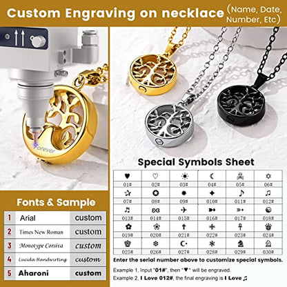 GOLDCHIC JEWELRY Urn Necklaces for Ashes, Stainless Steel Pet/Cross/Birthstone/Tree of Life Personalized Keepsake Memorial Jewelry for Women - color: Family Tree - 18k Gold Plated, style: Personalized Engraving