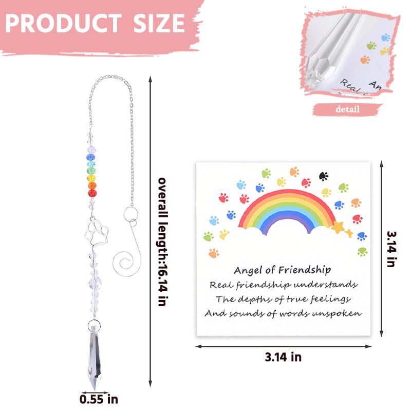 Sisadodo Rainbow Bridge Dog Memorial Gifts for Loss of Dogs Cats Rainbow Bridge Bracelet Keychains Paw Crystal Sun Catcher - color: Card and Crystal Suncatcher