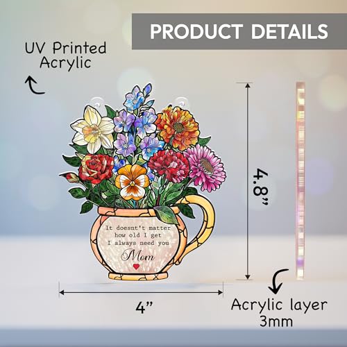 Mom Flower Acrylic Ornament, Wild Flower Remembrance Window Hangings | 3.9"x5" Acrylic High Quality Suncatcher Ornament Faux Stained Glass, Remembrance Window Hangings, Butterfly Gifts for Women - color: Wildflower