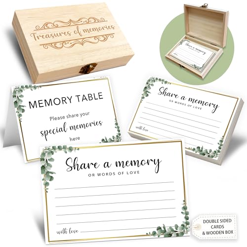 Share A Memory Cards For Celebration of Life Decorations, 50 Psc Share A Memory Box For Funeral Memorial for Funeral Wedding Birthday Graduation Bridal Shower Guest Book Ideas(Eucalyptus) -A02 - color: Eucalyptus, size: Set with Wooden Box