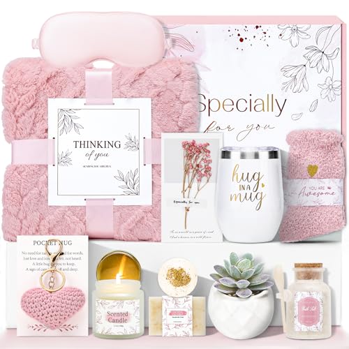 Get Well Gifts for Women Self Care Gifts Basket - Relaxing Spa Care Package After Surgery Feel Better Sympathy Mothersday Birthday Gift for Her Mom Sister Friend Wife (Pink) - color: Pink
