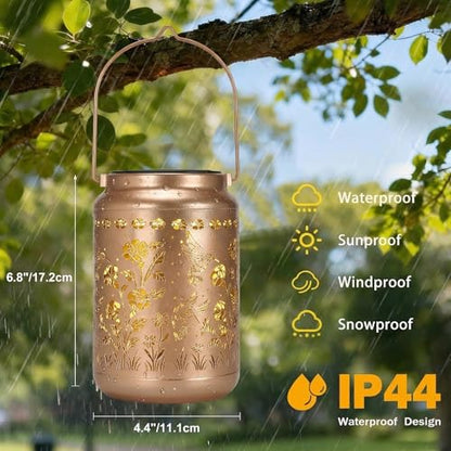Lyeasw Garden Decor Hummingbird Solar Lanterns, 7 Inches Waterproof Hanging Lights for Outside, Metal Outdoor Decorations for Patio, Yard, Pathway, Birthday Gifts for Women(Bronze) - style: Hummingbird