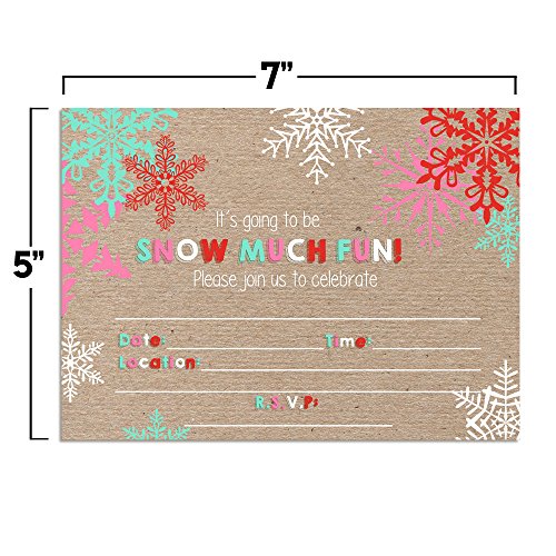 Snow Much Fun Snowflake Birthday Party Invitations, 20 5x7 Fill In Cards with Twenty White Envelopes by AmandaCreation - style: Snowflake