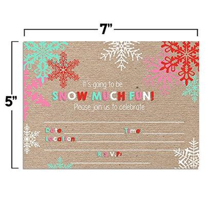 Snow Much Fun Snowflake Birthday Party Invitations, 20 5x7 Fill In Cards with Twenty White Envelopes by AmandaCreation - style: Snowflake