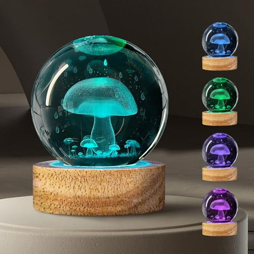 3D Crystal Ball Night Light with 16 Colors, 60mm Glass Ball Lamp with Remote - Unique Mushroom Room Table Decor, Birthday Christmas Gifts for Kids Teens Women - color: Mushroom