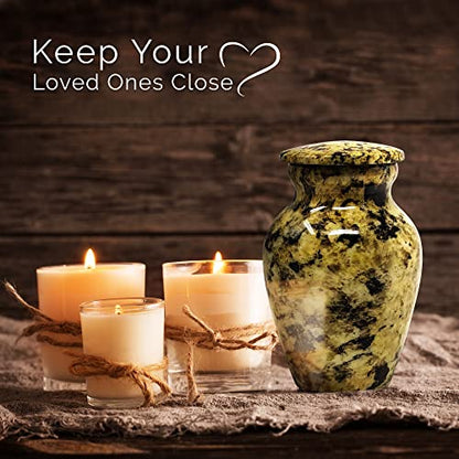 Small Keepsake Urn for Human Ashes 3 Inch – Elegant Marble Finish – Mini Cremation Urn for Sharing – Aluminum Memorial with Secure Lid, Velvet Bag and Funnel Included - Yellow Marble Finish - color: 1 Caroline Summer
