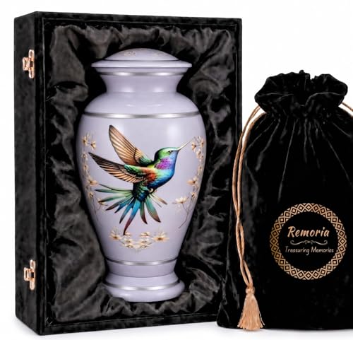 Remoria Cremation Urns for Human Ashes, Large Adult Purple Hummingbird Urn | Funeral Urn for Female & Male, 185 Cu In, Gift Box and Velvet Bag Included - color: Light Purple