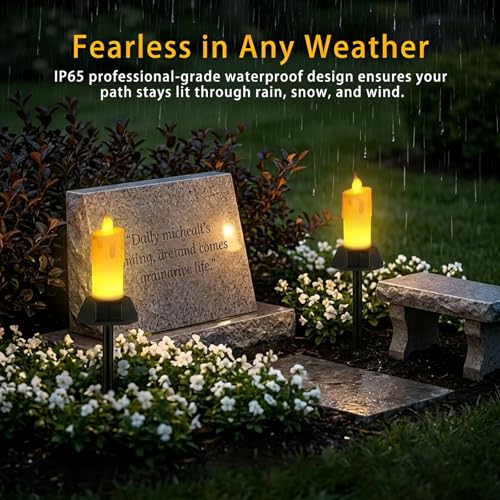 Flameless Grave Candles for Cemetery, Memorial Remembrance Climbing Flame Candles, Solar Powered Waterproof Outdoor Plastic Pillars with Detachable Stake (2 Pack) - size: 2 Pack