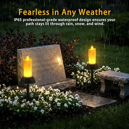 Flameless Grave Candles for Cemetery, Memorial Remembrance Climbing Flame Candles, Solar Powered Waterproof Outdoor Plastic Pillars with Detachable Stake (2 Pack) - size: 2 Pack