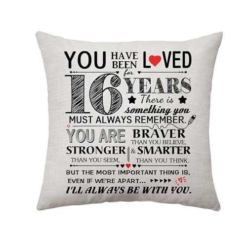 16th Birthday Decorations for Boys and Girls Throw Pillow Cover, Happy Birthday Gifts for Her or Him - 16 Years Old Birthday Gifts Inspirational Reminder Gifts 45 x 45 cm (16) - color: 16
