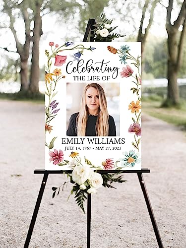 Wildflower Celebration Of Life Funeral Welcome Sign, Garden Flower Obituary Memorial Sign - color: Version #9